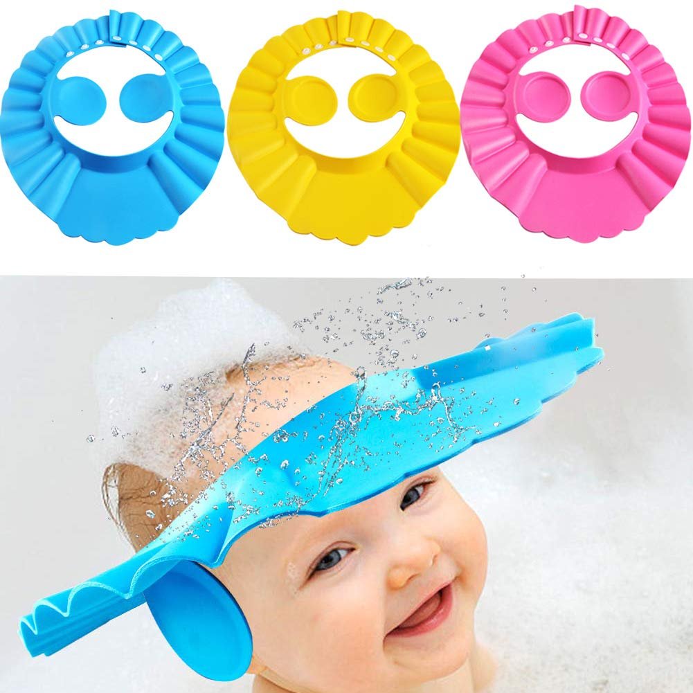 3d07c07f38a519810812d113eac8dad4 Baby Shower Cap Bathing Cap - 1 Pcs Soft Adjustable Visor Hat Safe Shampoo Shower Bathing Protection Bath Cap for Toddler, Baby, Kids, Children (Bule+Yellow+Pink) - Image 1