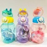 Children's cartoon straw with handheld teapot for elementary school students, water absorbent,  Plastic Kids Water Bottle/Mom pot