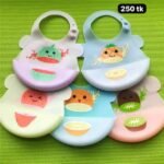 বেবি সিলিকন বিব – খাওয়ার সময় আর ঝামেলা নয় ,1 Ps Full Soft Silicone Eating Bib for Baby Boys Girl Cartoon Feeding Bib with Food Pocket (Color as per stock)