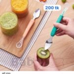 1pcs Baby Fruit Puree Feeding Spoon, Double Sided with Stainless Steel and Silicone Soft Spoon, Comes with Storage Box (Color as per stock)
