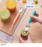 1pcs Baby Fruit Puree Feeding Spoon, Double Sided with Stainless Steel and Silicone Soft Spoon, Comes with Storage Box (Color as per stock)