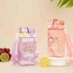 Plastic Rectangular Bottle with Straw - 570 ml - 1 Piece - Send Colors Available