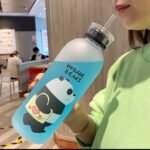 Cartoon Panda Bear Cup 1L Water Bottles with/No Straw Transparent Cute Water Bottle Drinkware Frosted Leak-proof