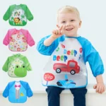 Long Sleeve Waterproof Baby Bibs Cute Cartoon Bear Baby Feeding Bibs Lace Up Design Newborn  Colour : orange/pink/blue
