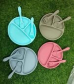 সিলিকন বেবি ফিডিং প্লেট সেট (স্পুন ও ফর্কসহ) - Image 2