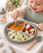 Children's tableware set stainless steel plate + wooden fork and spoon - ছবি 4