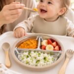 Children's tableware set stainless steel plate + wooden fork and spoon
